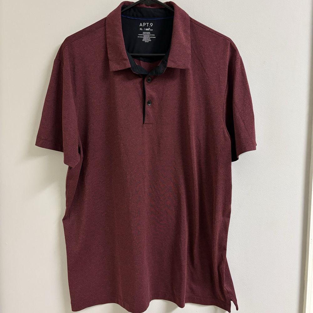 APT.9 Polo Shirt Mens XL  Burgundy  Short Sleeve 1/4 Button Collared
